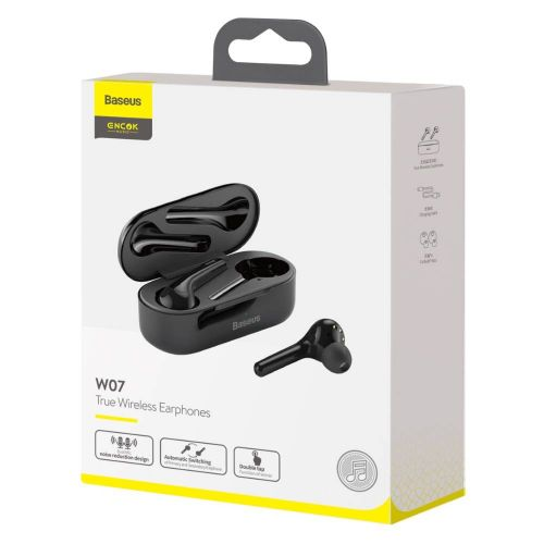 Baseus Earphone Bluetooth Encok W07 True Wireless Dual Mic BT 5.0 TWS Black (NGW07-01) (NGW07-01)