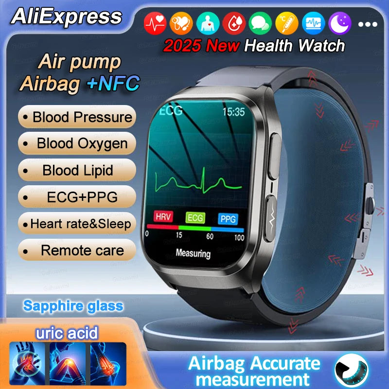 2026 New Air Pump Blood Pressure Accurate Measure Smart Watches Men Micro Physical Examination Fitness Sports Airbag SmartWatch