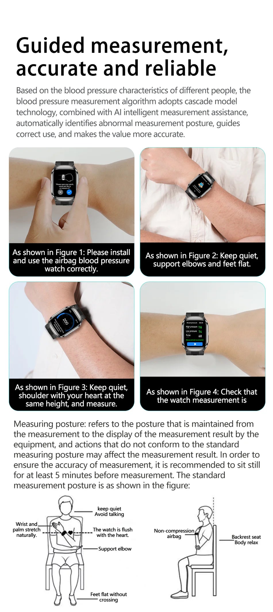 2026 New Air Pump Blood Pressure Accurate Measure Smart Watches Men Micro Physical Examination Fitness Sports Airbag SmartWatch