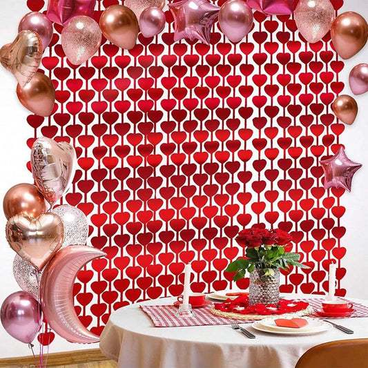 2 * 1 Red Love Rain Curtain tassel Valentine's Day, Engagement Wedding Anniversary Party, Birthday Party Background Decoration