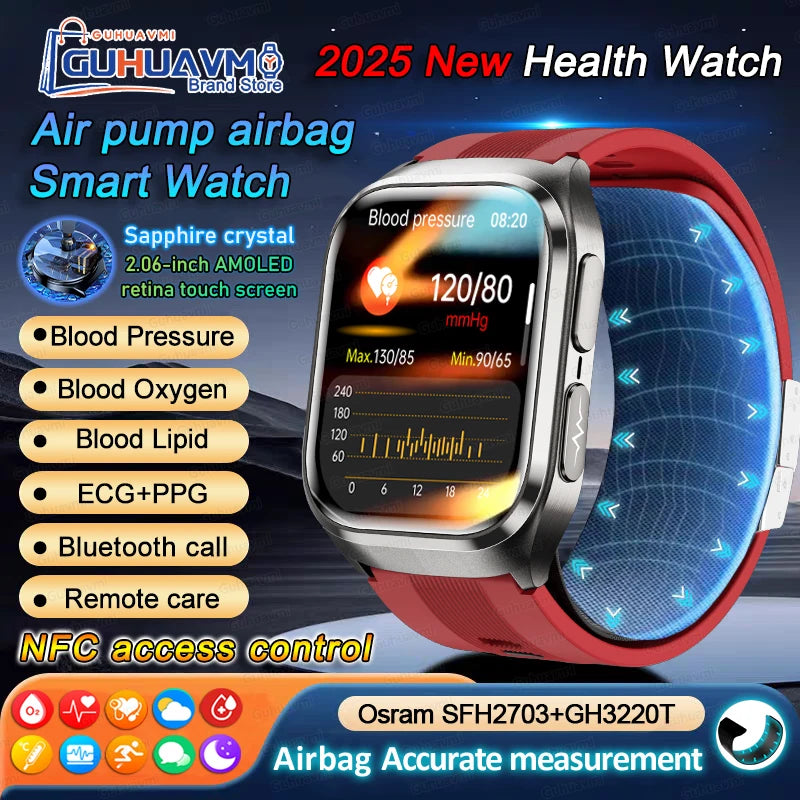 2026 New Air Pump Blood Pressure Accurate Measure Smart Watches Men Micro Physical Examination Fitness Sports Airbag SmartWatch