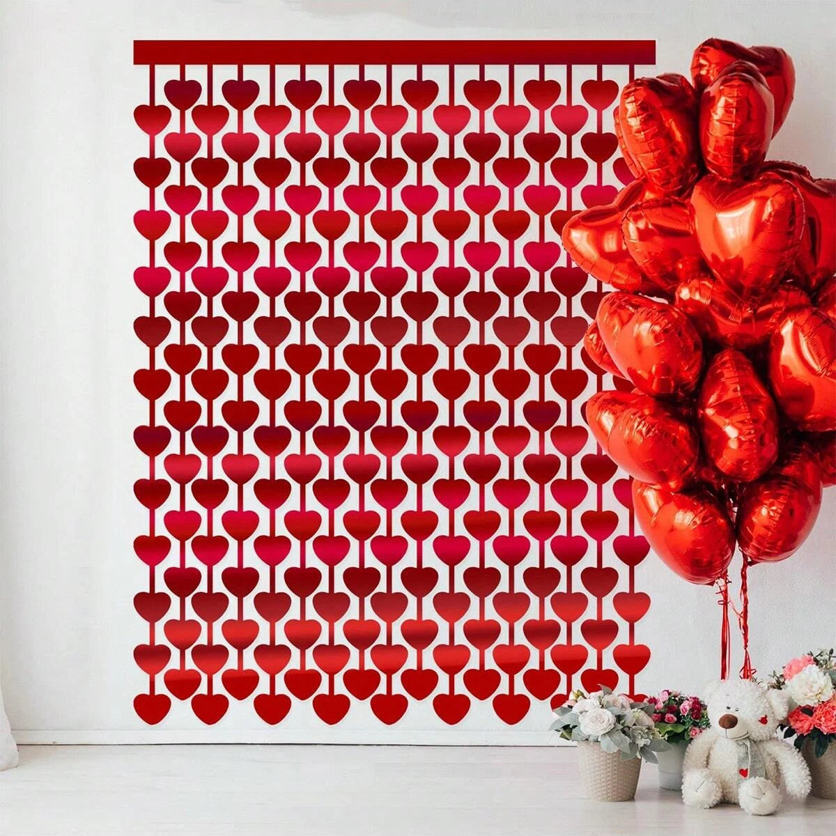 2 * 1 Red Love Rain Curtain tassel Valentine's Day, Engagement Wedding Anniversary Party, Birthday Party Background Decoration