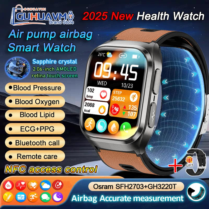2026 New Air Pump Blood Pressure Accurate Measure Smart Watches Men Micro Physical Examination Fitness Sports Airbag SmartWatch