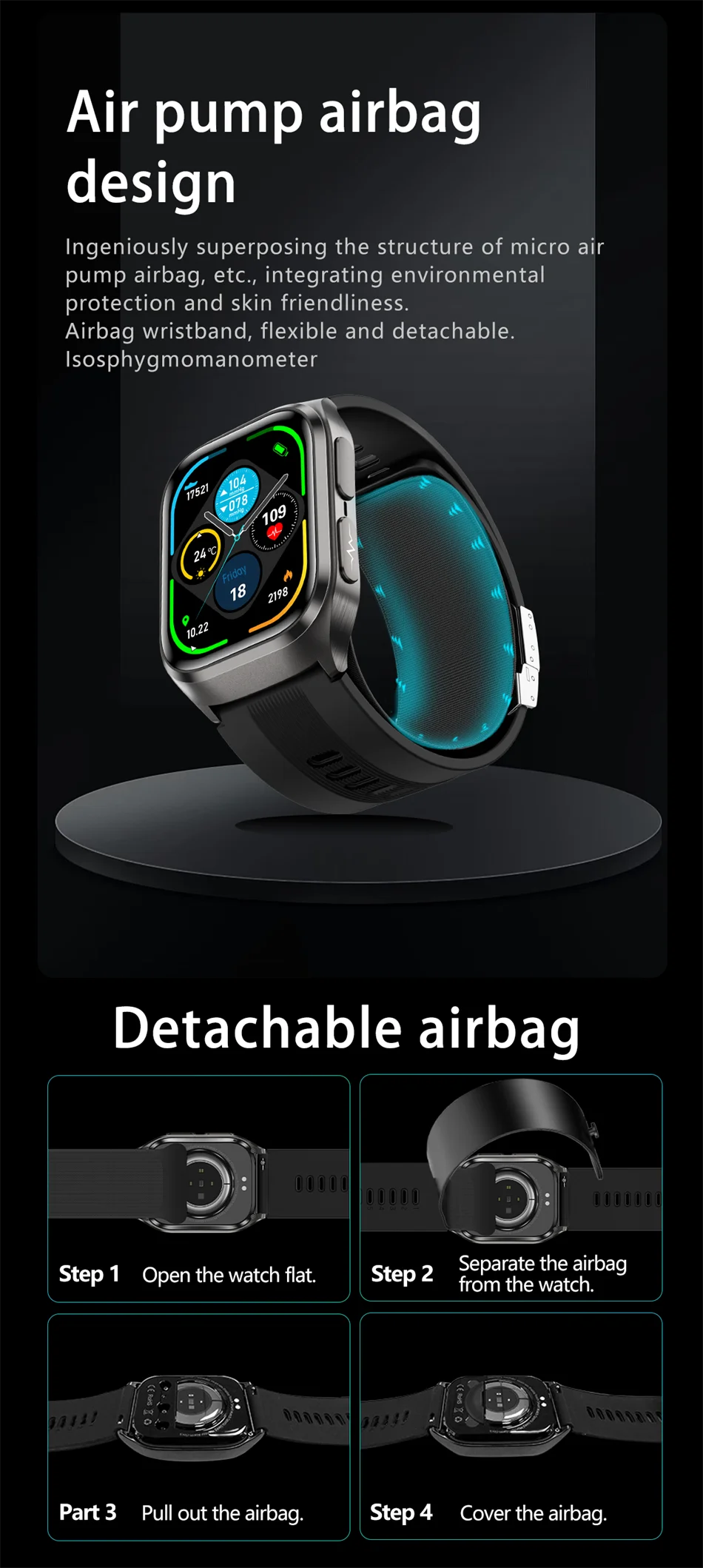 2026 New Air Pump Blood Pressure Accurate Measure Smart Watches Men Micro Physical Examination Fitness Sports Airbag SmartWatch