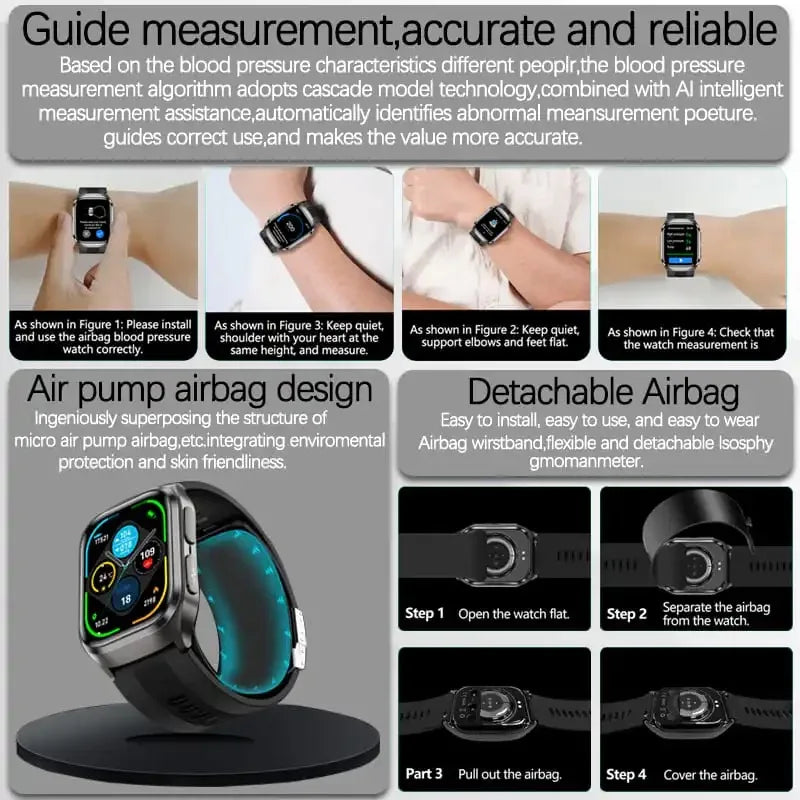 2026 New Air Pump Blood Pressure Accurate Measure Smart Watches Men Micro Physical Examination Fitness Sports Airbag SmartWatch