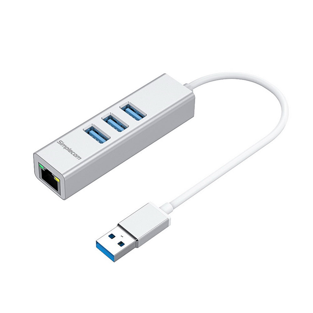 NNEDSZ CHN420 Aluminium 3 Port SuperSpeed USB HUB with Gigabit Ethernet Adapter Silver
