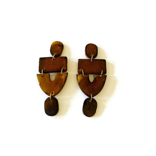 Long Maroon Statement Earrings Handmade Post or Clip- "Lee"